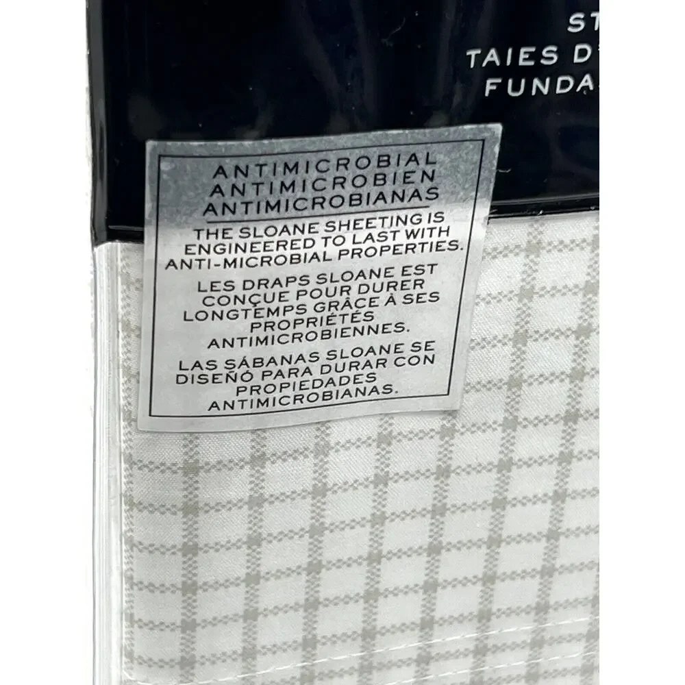 Ralph Lauren Grey SLOANE CHECK Standard Pillowcases Antimicrobial Cotton Percale